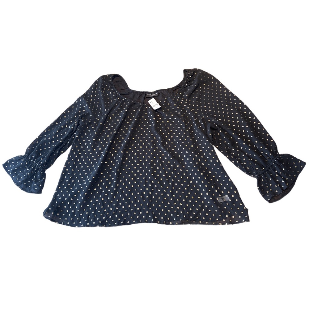Lane Bryant | Black Sheer Gold Polka Dot Blouse - 22/24 - Picture 3 of 9